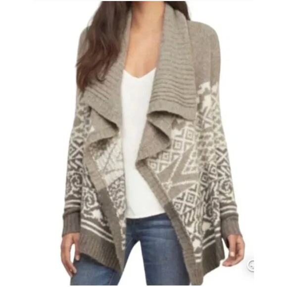 Abercrombie Fitch Wool Blend Cardigan Womens Small Beige Patterned Boho Aztec - Picture 2 of 14